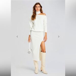 SER.O.YA Charlotte Dress white knit sweater midi cut out bodycon New $398 S
